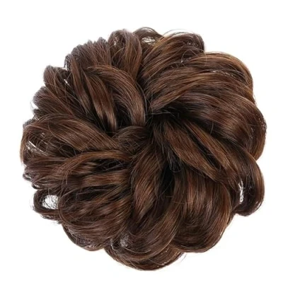 Bild av Dambulle Scrunchies Munkhår bulle Scrunchie för kvinnor flickor，Curly Wave Synthetic Chignon hårstycke med gummiband, stökiga hårförlängningar Bullehår (Färg: 2M30)