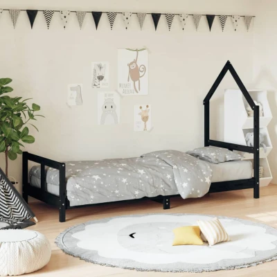 Bild av VidaXl Sängram Barnsäng Svart 80X200 Cm Massiv Furu