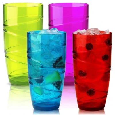 Bild av HEFTMAN plastglasögon med 4 550 ml akrylglasögon virveldesign Återanvändbara för trädgård, picknick, camping, BBQs, fester st (Färgad)