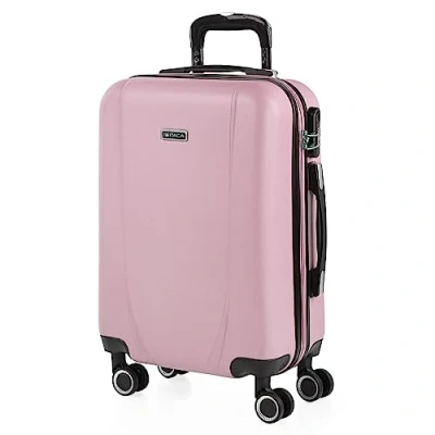 Bild av ITACA Styv resväska, 55 cm Handbagage. ABS Resistent och lätt. 4 hjul. Övre sido Handtag Integrerat kombinationslås. Liten, stuga godkänd Ryanair, Rosa