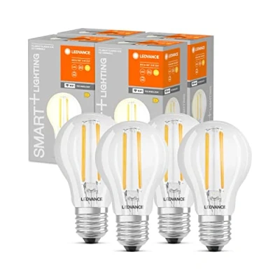 Bild av LEDVANCE Smart LED Lampor med WiFi teknik, E27 sockel, dimbar, varmvitt (2700 K), ersätter glödlampor 60 W, SMART+ Classic Dimmable, 4 pack