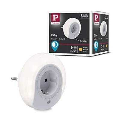 Bild av Paulmann 92494 LED kontakt nattlampa Esby rund 0,2 watt med skymningssensor vit plast 3000 K varmvit