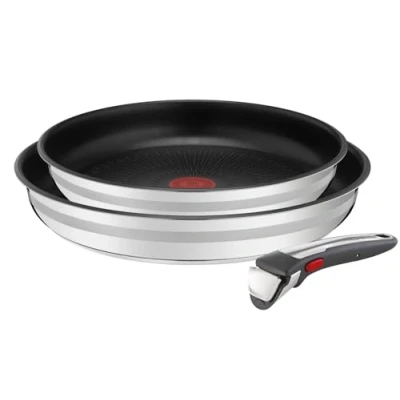 Bild av Tefal L97691 Jamie Oliver Ingenio G6 3 delad stekpanna set Ugnssäker upp till 250 C utan handtag Termosignal PFOA fri Lämplig för alla spisar inklusive induktion Rostfritt stål/svart