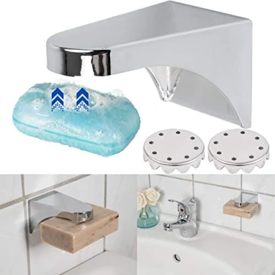 Bild av Magnetisk tvålhållare, 1 styck, 2 x plattor och ersättnings klistermärken, Magnet Stabil robust för tvål upp till 150 gram, tvålkopp, Badrum, Soap holder