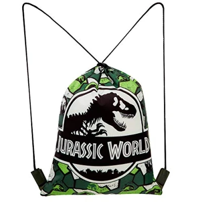 Bild av Jurassic World DrawString väska, pojkar strängväska för skolan, gym, resor, simning, barndinosaurgåvor, En storlek, Grön kamo
