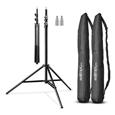Bild av Walimex pro 2X ljusstativ WT 806 med fjäderdämpning I höjd max. 256cm, stabilt lampstativ, lastkapacitet upp till 6kg, belysningsstativ för ringljus, reflektor, blixt &amp; video, inkl. 3/8