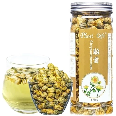 Bild av Plant Gift Chrysanthemum Tea, 胎菊 krysantemum te, kinesisk hangzhou tai ju, lösa blad örtte, burk med honung, vargbär, rosa te 50g / 1.76oz