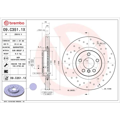 Bild av BREMBO Disque de frein BMW: X1, 1 3/5 portes, 2 Gran Tourer, MINI: Countryman 09.C351.1X 34106888686,34106891080,34116860961,34116865713