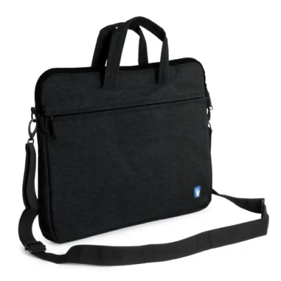 Bild av VulTech SC 1560 svart 15,6 tums laptopväska, smal väska med vadderat laptopfack, handtag och ytterficka, avtagbar justerbar axelrem