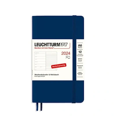 Bild av LEUCHTTURM1917 367793 veckokalender och anteckningsbok ficka (A6) 2024, mjukt skydd, marinblå, tyska, 12 månader
