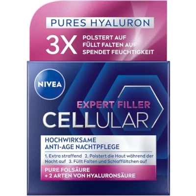 Bild av NIVEA Cellular Expert Filler mycket effektiv anti age nattvård, extra åtstramande nattkräm med påfyllningseffekt, dämpande ansiktsvård hyaluronsyra för natten (50 ml)