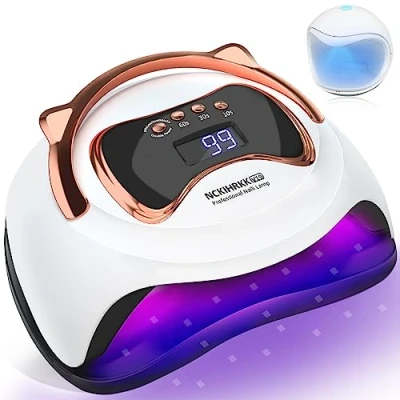 Bild av NCKIHRKK UV lampa för gelnaglar, 180W LED lampspikar med handtag, professionella mini lampa, 4 timers, sensor LCD display, avtagbar bas, nageltork alla nagellack