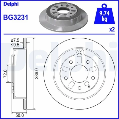 Bild av DELPHI BG3231 Disque de frein 286 10 5 plein huilé non traité sans roulement roue, bague ABS
