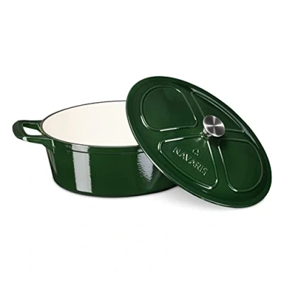 Bild av Navaris emaljerad gryta 7,7 liter gjutjärn ugn med lock för matlagning gas, induktionssäker non stick holländsk grön