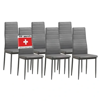 Bild av ALBATROS Matrumsstolar, uppsättning med 6 Milano, grå ädel italiensk design, konstläderöverdrag, bekväm stoppningsstol testad modern köksstol, stol matsal