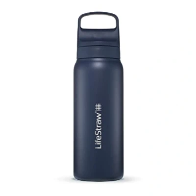 Bild av LifeStraw Go Series — Isolerad vattenflaska i rostfritt stål för resor och daglig användning tar bort bakterier, parasiter mikroplast, förbättrar smaken, 24 oz Egeiska havet