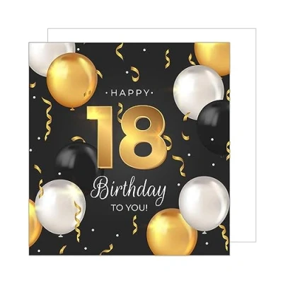Bild av Edition Seidel Premium fyrkantigt gratulationskort för 18 årsdagen med kuvert. Födelsedagskort grattis på födelsedagen kort billet man kvinna ballonger guld (GZQ105 18)