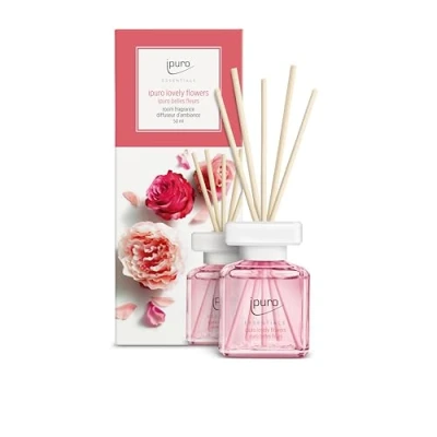 Bild av ipuro Essentials rumsdoft härliga blommor 50 ml fräschare med ylang ylang, ros, liljekonvalj, vanilj och mysk doft arom diffuser pinnar luftrenare för hemmet