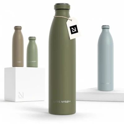 Bild av LARS NYSØM rostfri vattenflaska 350ml, 500ml, 750ml, 1L, 1,5 liter Termosflaska lämplig för kolsyrat Läcksäker sport, utomhus, skola (Olive Green, 1000ml)