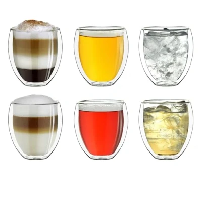 Bild av Creano dubbelväggiga glas 250 ml &quot;DG mysig&quot;, set om 6 stora termoglas dubbelväggigt av borosilikatglas, kaffeglas, teglas, latte glas, dubbla väggglas