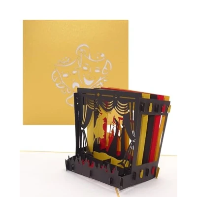 Bild av Popup kort, &quot;teaterscen&quot;, för teaterbiljetter, kuponger, inbjudan, födelsedagskort, elegant gyllene 3D kort