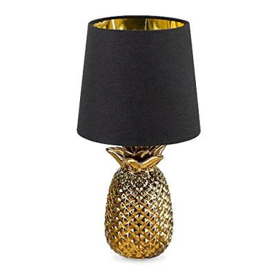 Bild av Navaris bordslampa i ananasdesign 35 cm hög dekorativ keramisk lampa för nattduksbord eller sidobord med E14 tråd guldsvart