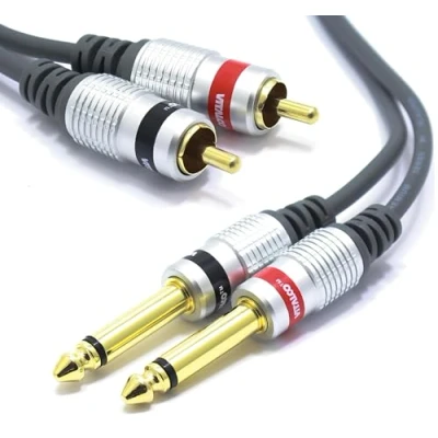 Bild av 2x 6.3 Mono till RCA Hene 1.5m ljud Kabel Vitalco 6.3mm TS Teleplugg 2RCA Kontakt Ljudkabel