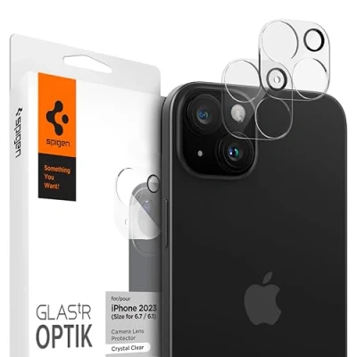 Bild av Spigen Glas.tR Optik Kamera Skärmskydd kompatibel med iPhone 15, 15 Plus, 2 Stycken, Kristalhelder, Inget fel på blixtfunktionen, 9H härdat Glas