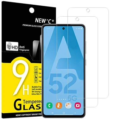 Bild av NEW&#039;C 2 Pack, skärmskydd i glas för Samsung Galaxy A52 / 5G, bubbelfri, 9H hårdhet, 0,33 mm ultratransparent, ultrabeständigt härdat