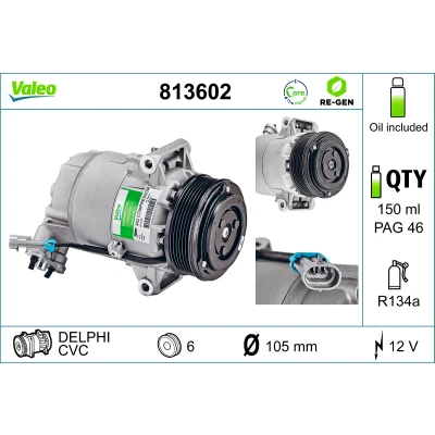 Bild av VALEO 813602 compresseur De Climatisation CVC 12 PAG 46 R 134a avec huile ECHANGE STANDARD OPEL: Zafira B, Astra H 3/5 portes