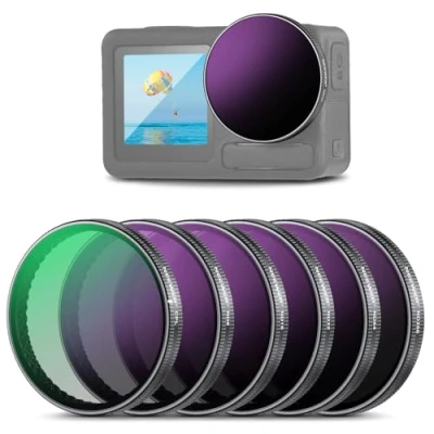 Bild av NEEWER 6 st ND filterset Kompatibel med DJI Osmo Action 5 Pro/4/3, ND8+ND16 ND32+ND64 ND256 CPL, neutral densitet polarisator filter HD optiskt glas flera lager, actionkamera tillbehör, FL A98