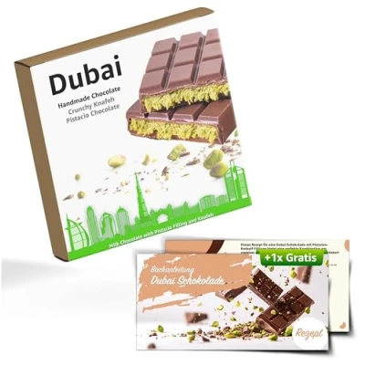 Bild av Dubai choklad med pistage &amp; Kadayif enligt originalreceptet 100 gr. mjölkchoklad