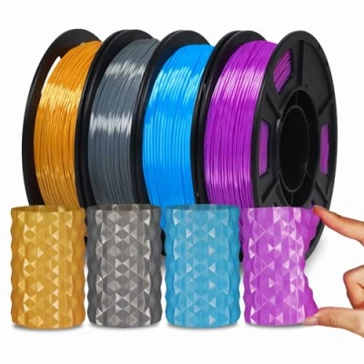 Bild av YOUSU silke TPU filament 1,75 mm, 95 A 3D tryck flexibel filament, hög hårdhetsmotstånd, mjukt självhäftande material, elastisk, 1 kg (2,2 pund), guld, mörkgrå, blå, lila