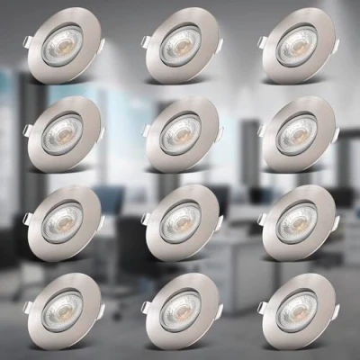 Bild av B.K.Licht Set of 12 LED infällda spotlight I ultra platt svängbar 5W 460lm 3.000K varmvit krom matt IP23