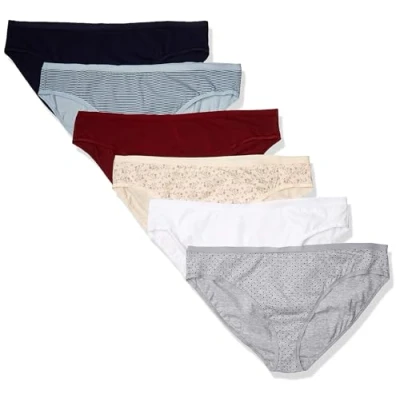 Bild av Amazon Essentials kvinnors bomull bikini trosor underkläder (finns i plusstorlek), paket med 6, flerfärgade/blommig/rand, 6X