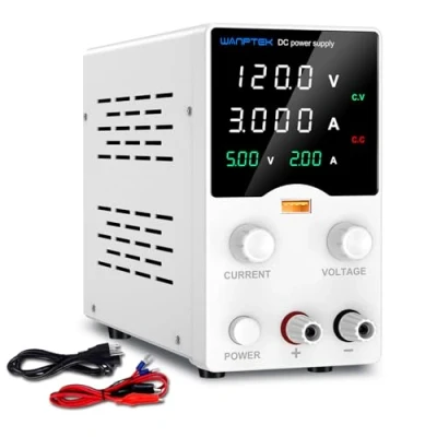 Bild av 120 V 3 A labbströmförsörjning, variabel DC strömförsörjning med precisionskodare, justerbar stabiliserad 4 siffrig LED display hög precision, USB snabbladdning