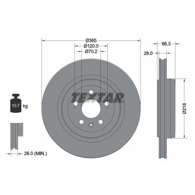 Bild av TEXTAR 92313803 Disque de frein 365 28 05/06 120 ventilé l&#039;intérieur revêtu sans boulon fix roue, moyeu roue TESLA: Model S, X