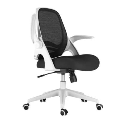 Bild av Hbada Kontorsstol skrivbordsstol uppfällbart armstöd ergonomisk uppgiftsstol kompakt 120 låsning 360 rotation sits yta lyft förstärkt nylon hartsbas, vit