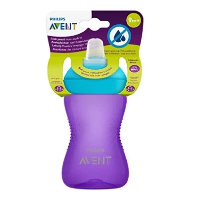 Bild av Philips Avent Soft, Bitsäker pipmugg SCF802/01 1 mugg Rymmern 300 ml 9m+ Lätt att greppa montera BPA fri rengöra diskmaskinssäker Blå/Lila