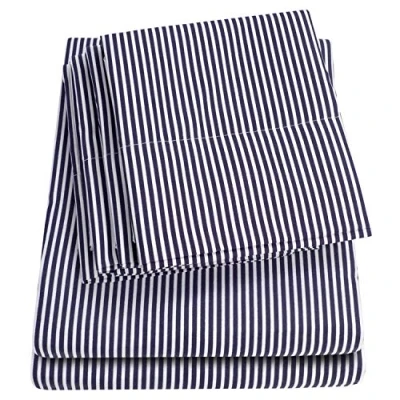 Bild av king Size sänglakan 6 delar, 1500 Supreme kollektionen, fin, borstad mikrofiber, djupa fickor, lakanset, sängkläder 2 extra örngott, king, klassiskt randig, marinblå