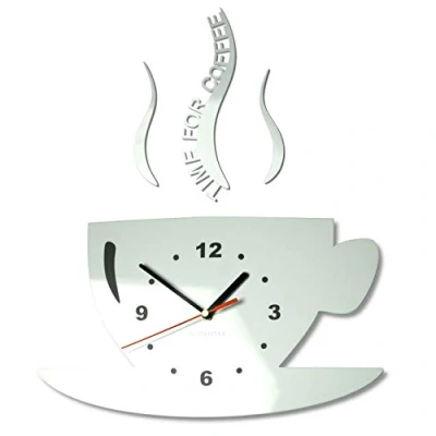 Bild av TASSE Time for coffee (tid för kaffe) modern kök väggklocka vit, 3D romersk, dekoration