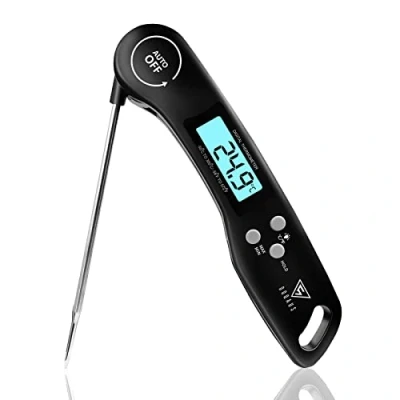 Bild av DOQAUS Kötttermometer Digital, 3s omedelbar läsning Matlagningstermometer, Vikbar Sond Grilltermometer med Hög Noggrannhet, Bakgrundsbelysning LCD skärm, Automatisk på/av för Kök, Grill, Mjölk (svart)