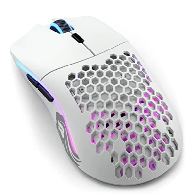 Bild av Glorious Gaming Model O (Små) Wireless gamingmus, superlätt, 65 g, honungskakedesign, RGB, dubbelhänt, laggfri 2,4 GHz anslutning, upp till 71 timmars batteritid Matt vit