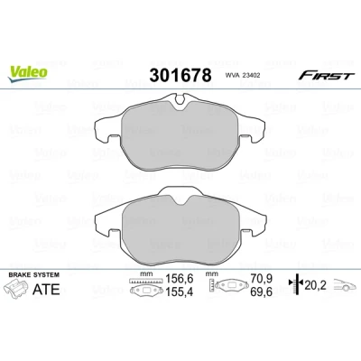 Bild av VALEO 301678 Jeu de plaquettes frein FIRST Essieu avant contact signal d&#039;usure exclu avec tôle anti bruit SAAB: 9 3 Cabriolet, Berline
