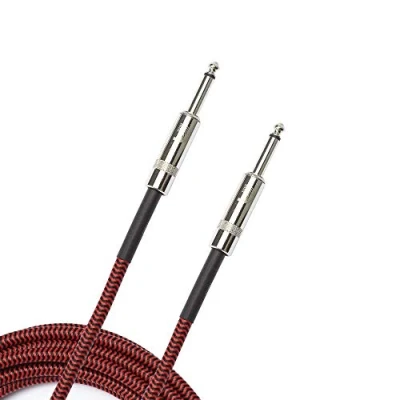 Bild av D&#039;Addario Accessories Anpassad serie flätad gitarrkabel instrumentkabel med nickelpläterade ¼ tums ändar skyddar gitarrkabeln mot skärningar, veck 4,6 m röd