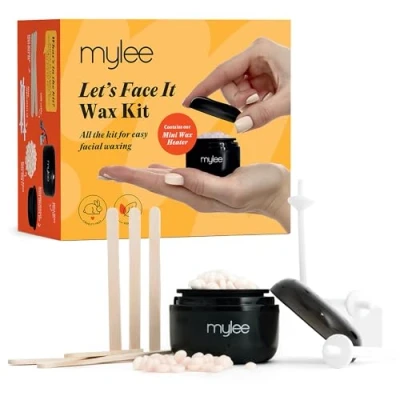 Bild av Mylee Let&#039;s Face It Wax Kit ansikts vaxset med svart minivaxvärmare, precisions ansiktsvax (persika och kamomill), vaxspatel av trä, öron näsavaxapplikatorer USB kabel
