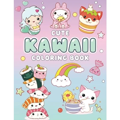Bild av Cute Kawaii Coloring Book: more than 40 fun and easy pages with adorable animals, sweet treats, fast &gt; food for kids busy adult