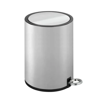 Bild av Wenko Pedal Monza enkel stängning rostfritt stål satinised kosmetika, avfallsbehållare, automatisk sänkningsfunktion, anti fingeravtryck, silvermatta, 18,5 x 24,5 25,5 cm