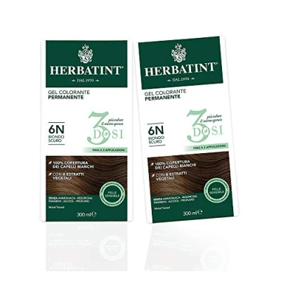 Bild av Herbatint Permanent färggel 3Dosis 6N mörkblond 2 förpackningar (2x 300 ml)