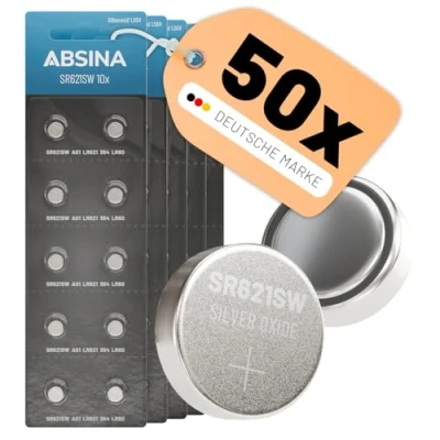 Bild av ABSINA SR621SW klockbatteri 1,55 V silveroxid 10 pack knappcell läckagesäker och lång hållbarhet batteri SR621SW/LR621/SR621/364/V364/R60/AG1 SR 621 SW klockknappcell